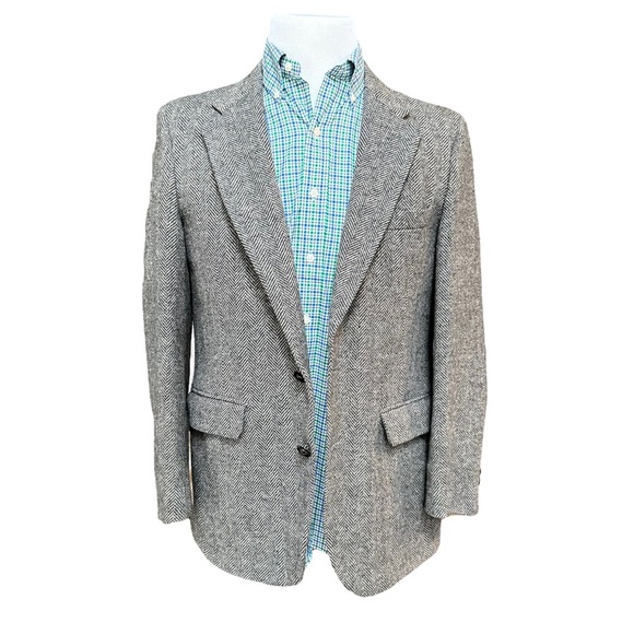 Stafford Mens Vintage Harris Tweed Two Button Sport Coat Blazer Herringbone 41R - Picture 2 of 16